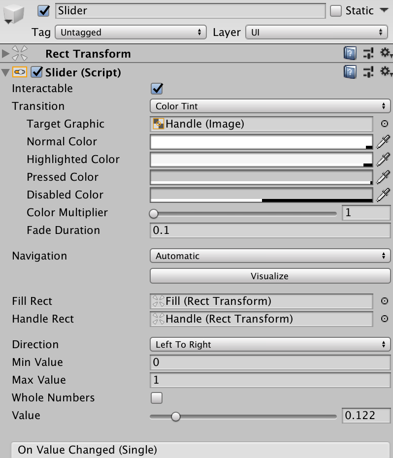 UI Slider Component Inspector View